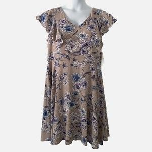 A Beautiful Soul Taupe Floral Midi Dress Size 18/20 2XL
